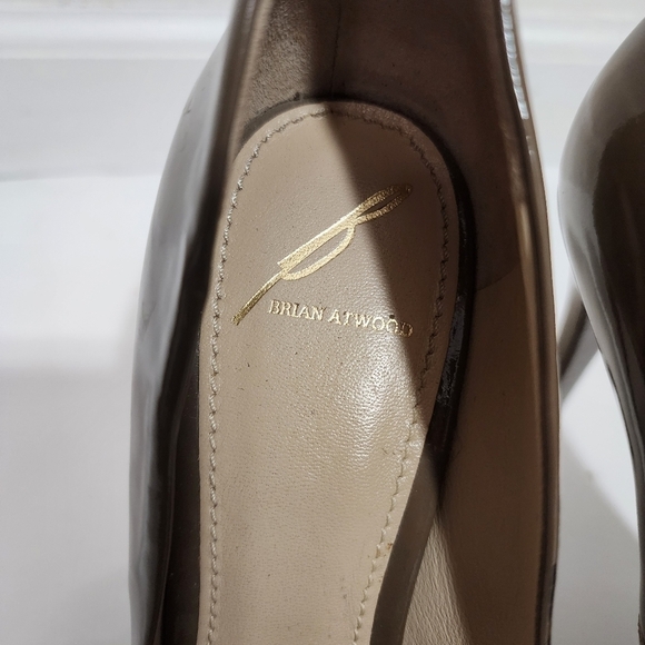Brian Artwood Brown Taupe Patent Leather Platform Pumps Heels Shoes Event Evenin - Picture 6 of 16